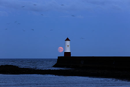 Harvest moon at Berwick upon Tweed, Northumberland